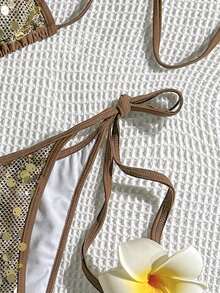 SHEIN Swim Chicsea 女士亮片挂脖系带性感比基尼泳衣套装，夏季海滩 - 彩色 - 查看 8