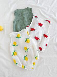 Vintaside Kids 男童水果印花连体衣，舒适柔软面料，时尚百搭休闲连体衣，春夏秋季皆宜 - 彩色 - 查看 2