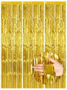 3 件 - 2 米长金属箔流苏窗帘，闪亮背景，墙面装饰，门流苏窗帘，黑色、白色、金色、银色、红色、粉色、绿色、玫瑰金、紫色、亮粉色、浅绿色和蓝色，适用于新年、生日、情人节、婚礼、订婚、派对背景 - 彩色 - 查看 14