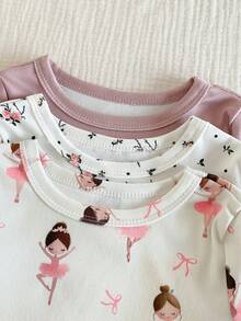 6件套女婴紧身连体睡衣套装，简约时尚碎花短袖柔软舒适睡衣套装 - 彩色 - 查看 4