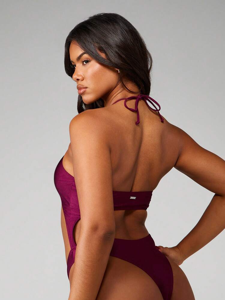 Missguided x Playboy One Piece Monokini Swimsuit With Cut Out Sides And Halter Neck Strap Design For Beach Pool Summer Vacation