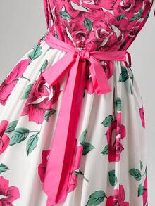 Rometta 大码女式法式浪漫优雅印花无袖吊带系带连衣裙，适合春夏、返校、毕业典礼、假期、情人节、音乐节、母亲节、万圣节、感恩节、复活节、国庆节、舞会、约会、派对、婚礼、户外活动等场合。 - 彩色 - 查看 8