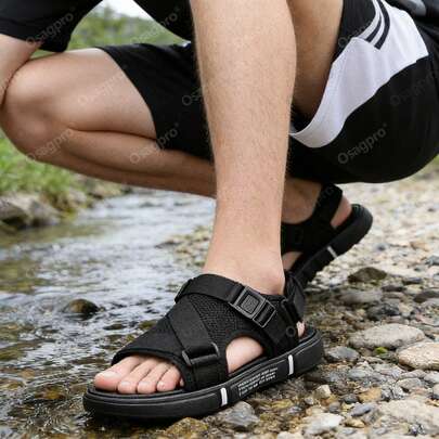 Sandalias de senderismo al aire para hombre, diseño de punta abierta, antideslizantes y transpirables, sandalias de playa deportivas e informales.