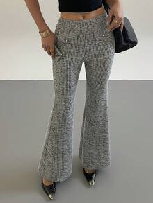 DAZY 女士时尚优雅喇叭裤，适合通勤 - 黑與白 - 查看 9