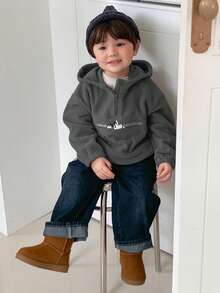 DAZY 男嬰字母山脈刺繡長袖拉鍊半開襟運動衫 幼兒 - 灰色 - 查看 4