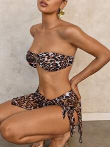SHEIN Swim 基础款女士性感豹纹金属装饰泳衣套装 - 棕色 - 查看 6