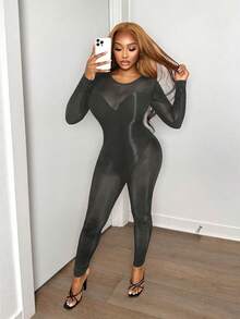 BamGleam 女士纯色性感紧身连体裤 - 灰色 - 查看 3