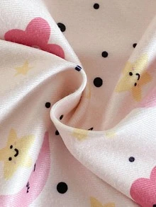 4pcs Baby Girls' Minimalist Cute Pink & Beige Star, Moon, Cloud Print Elastic Rib Knit Crew Neck Short Sleeve Top And Pants Snug Fit Pajama Set - Pink - View 4