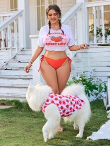 Swim Mod Summer Beach Vacation New Swimwear Set, Sweet Strawberry Print 3-Piece Swimwear, Plus Size Swimwear Set - Multicolor - View 7