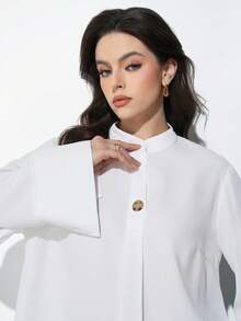 Maija Plus Size Women's Solid Color Stand Collar Long Sleeve Single-Breasted Casual Shirt - White - View 8