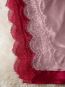 2pcs Women's Sexy Lace Patchwork Slit Maxi Dress Sleepwear Set - Multicolor - View 4