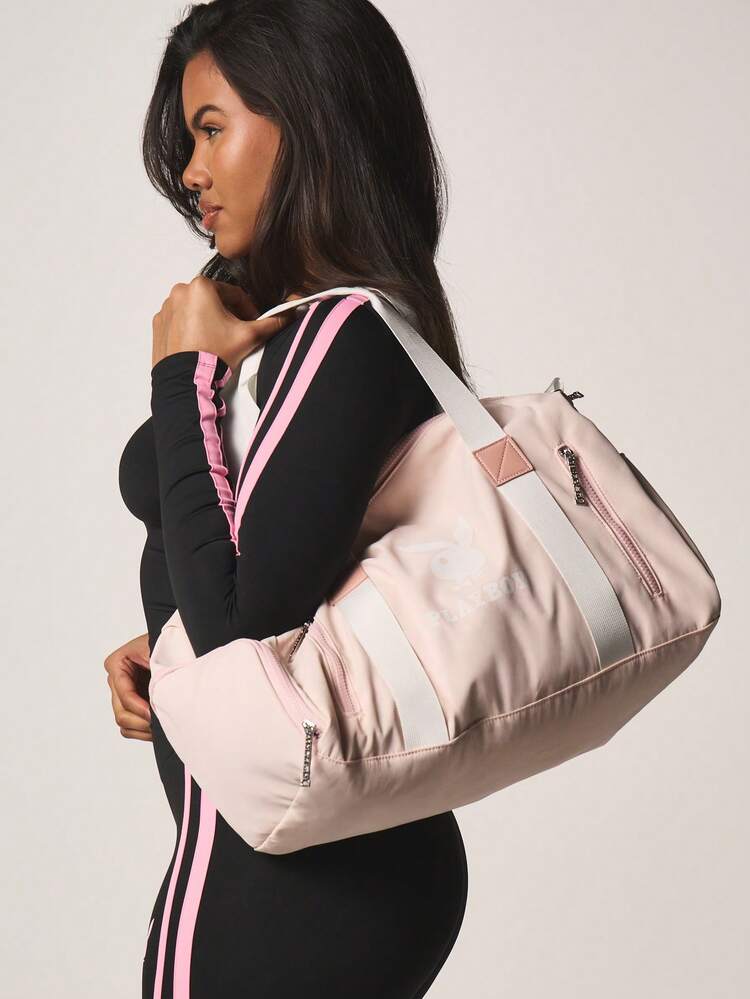 Missguided x Playboy Large Capacity Travel Duffel Bag With Multiple Pockets And Adjustable Shoulder Straps For Weekend Getaways And Vacation Trips