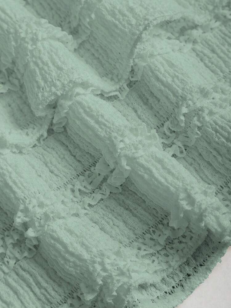 Sweetra Conjunto sexy - Top de hombro asimétrico + Minifalda con peplum - verde menta - Añade 7