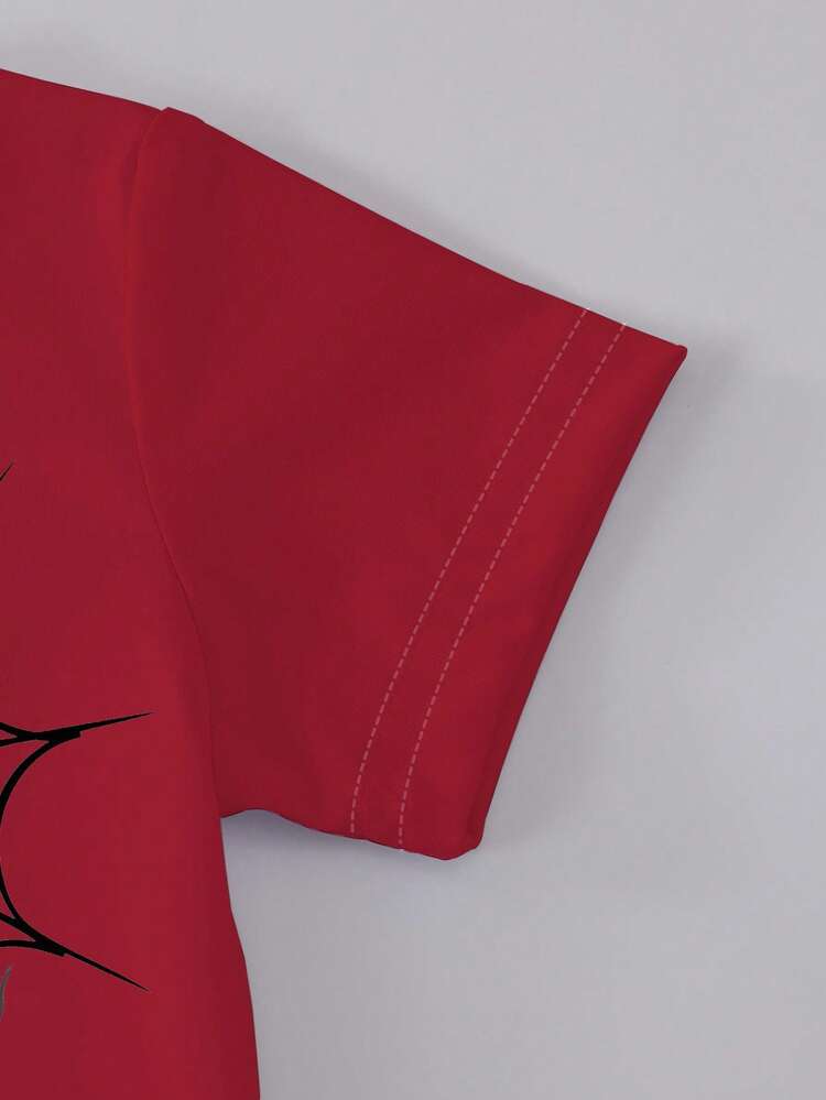 GraphicGems 1 套幼儿男孩酷炫蜘蛛网和蜘蛛图案红色 T 恤和黑色短裤，轻便服装，适合日常玩耍和装扮，春夏季节的亮眼之选 - 彩色 - 查看 4