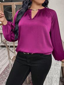 EMERY ROSE Blusa elegante de tela para uso diario en tallas grandes - Morado - Ver 4