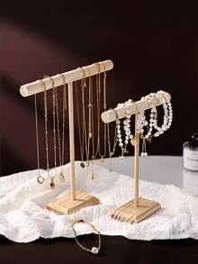 Madebyblanc 1 pieza Organizador de almacenamiento multifuncional con grano de madera natural en forma de T, soporte para exhibir pulseras y joyas para uso en tienda minorista, hogar, regalo, fiesta de boda, decoración, vitrina decorativa - Color madera - Ver 9
