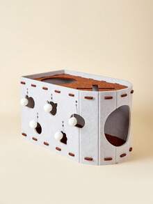 PETSIN 1 Piece Size 52x30x30 Scratch-Resistant Non-Shedding Double-Layer Design 2 In 1 Cat Bed With Scratching Post Sturdy Construction Anti-Bottom Easy To Assemble Reusable Felt Material Neutral Gray And Black Cat House New Pet Bed For Cats Ideal For Cat Owners As A Christmas Gift - Multicolor - View 9