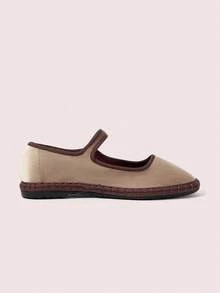 CUCCOO DOLLMOD Women's Burgundy Velvet Classic Comfortable Mary Jane Flat Shoes, Elegant & Fashionable Spring Shoes - Khaki/Brown - View 9