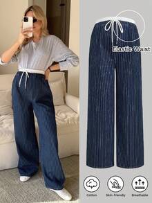 SHEIN Maternity Striped Print Contrast Waist Casual Versatile Jeans Valentine's Day Vacation Outfits Women Carnaval Summer Spring Commuting Graduation Chic Y2k Cute Streetwear Party Wedding Elegant Business Casual Woman