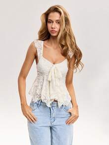 Sweetina 蕾丝波西米亚风上衣，度假休闲风，不对称下摆和短袖，适合7月4日美国独立日，女士可爱夏季外出上衣