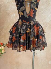 Soleia 性感V领交叉装饰镂空露背吊带纹理面料多层不规则下摆迷你连衣裙，适合派对、圣诞节、约会、夜店、海滩、邮轮、下午茶、波西米亚风、度假、秋季女装、复古波西米亚西部风女装、哈瓦那之夜连衣裙、女巫连衣裙、牛仔女郎套装、两件套夏季春季情人节狂欢节套装、派对连衣裙、沙滩连衣裙、外出套装、优雅连衣裙、度假套装、休闲连衣裙、亮片连衣裙 - 彩色 - 查看 5