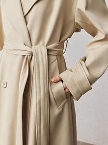 ZEYLAH Women's Solid Color Casual Oversized Trench Coat, Spring - Khaki - View 2