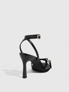 CUCCOO SZL Sandalias de tacón alto negro de moda para mujer, zapatos de primavera y verano para vacaciones de primavera, Pascua y baile de graduación - PU negro - Ver 8