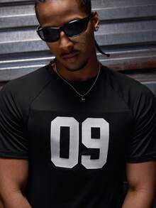 AXEPEAK Men's Numeric Print Round Neck Raglan Short Sleeve Casual Versatile T-Shirt - Black - View 6