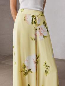 ZEYLAH 女士高腰口袋印花阔腿裤，春季 - 黃色 - 查看 5