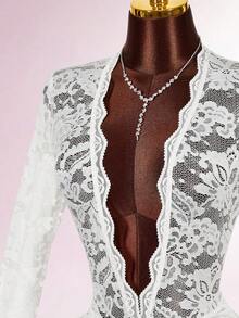 Amplova Christmas Vibe Deep V Waist Cinched Bodycon Mini Dress - White - View 3