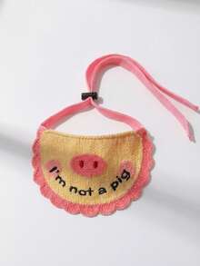 PETSIN 粉色小猪宠物头巾，系带装饰，3D针织可爱卡通刺绣宠物围巾 - 彩色 - 查看 2