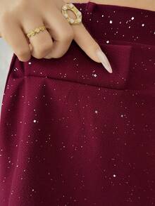 Elenzga Chân váy ngắn nữ kiểu dáng chữ A dệt kim ánh kim mới, có túi giả, eo chun, thanh lịch và đa năng. - Màu Đỏ Sâu - Xem 6