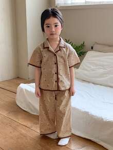 DAZY 2 pièces Ensemble  et confortable de Top à col imprimé floral et leggings pour bébé fille. Vêtements pour tout-petites filles - Kaki - Voir 1