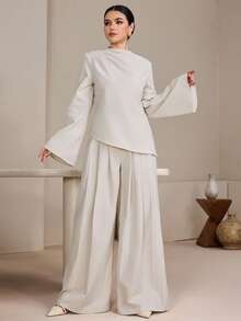 Graceveil Conjunto de 2 piezas minimalista de diseñador para mujeres musulmanas, de color albaricoque, para uso diario - Albaricoque - Ver 3