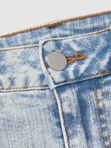 SHEIN MOD Chân váy denim ngắn nữ có túi, gấu quần xắn lên, kiểu dáng thường ngày, đa năng. - Màu xanh lam - Xem 3