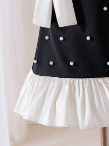 SHEIN 女婴串珠大蝴蝶结装饰撞色无袖连衣裙