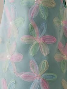 SHEIN Baby Girl Loose Elegant Big Bow 3D Flower Sleeveless Dress - Green - View 6