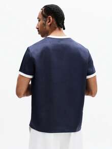 SUMWON Essentials Ringer T-Shirt With Contrasting White Trim Round Neckline Short Sleeves Regular Fit Casual Everyday Wear Basic Tee - Multicolor - View 2