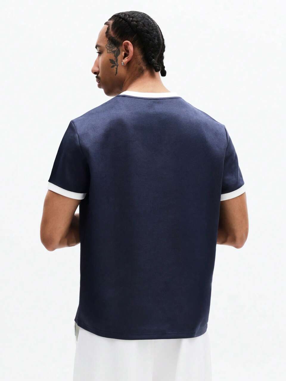 SUMWON T-shirt ras-du-cou essentiel avec bordure blanche contrastante, manches courtes, coupe régulière, porter casual au quotidien, t-shirt basique
