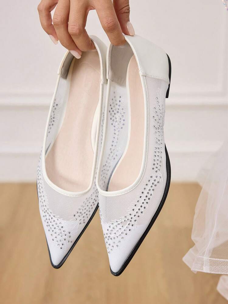 CUCCOO HITCHD Women's Pointed Toe Rhinestone Embellished Versatile Flat Shoes Valentine's Day