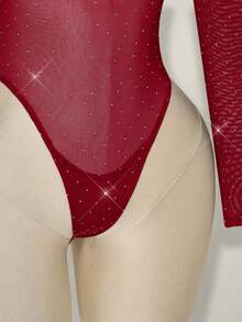 SHEIN ICON Women's Fashionable Sexy Off-Shoulder Long Sleeve Bodysuit - Burgundy - View 5