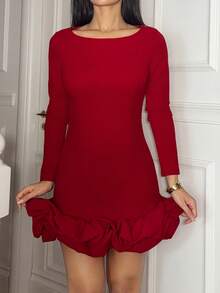 Ronhire Autumn Winter Summer Christmas Clothing New Year Clothing New Year Dress Sweet Tutu Red Dress Elegant Long Sleeve Dress, Christmas Party Dress - Red - View 3