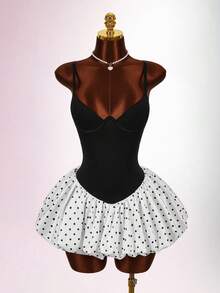 Amplova 2026 New Arrival Low-Cut Waist Flared Polka Dot Mini Dress For Women - Multicolor - View 3