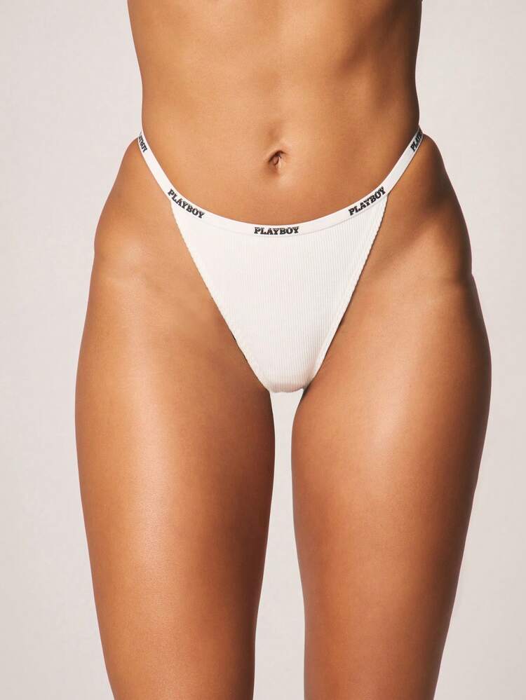 Missguided x Playboy Three Pack Ribbed Thong Underwear Set With Logo Waistband For Everyday Comfort
