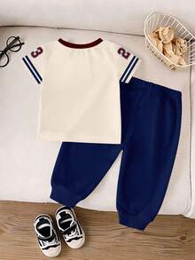 1 Set Young Boys Casual Sports Style Numeric 23 & California Letter Print Colorblock Round Neck Short Sleeve T-Shirt And Pants Set, Knit Outfit Suitable For Everyday Wear And Sports - Multicolor - View 2