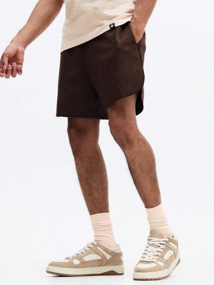 Curve Hem Suede Texture Pull On Shorts