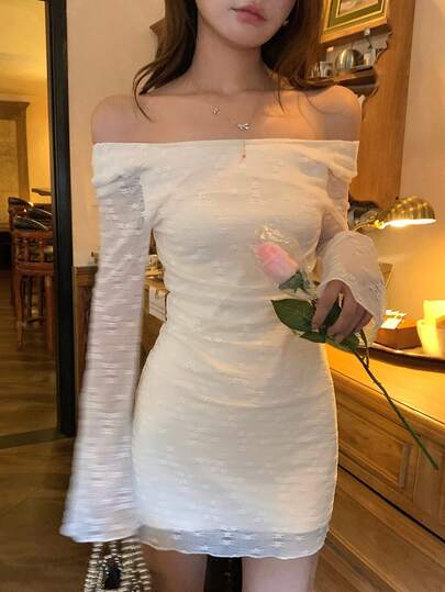 DAZY 女士圆领蕾丝休闲长袖春夏韩版休闲长袖短裙