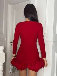 Ronhire Autumn Winter Summer Christmas Clothing New Year Clothing New Year Dress Sweet Tutu Red Dress Elegant Long Sleeve Dress, Christmas Party Dress - Red - View 2