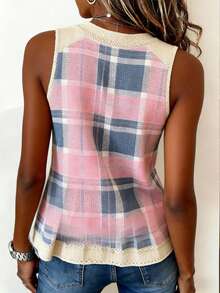EMERY ROSE New Arrival Plaid Vest For Women, Versatile & Slimming Casual Top - Red - View 2