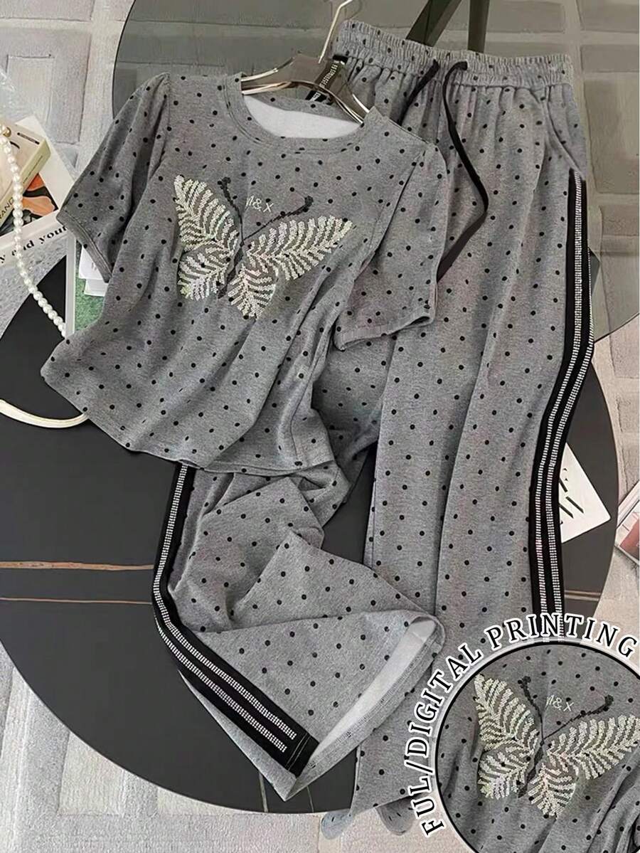 Franclia Women's New Arrival Hot Selling Lantern Sleeve Top And Loose Pants With Pockets 2 Pieces Set - Grey - View 1